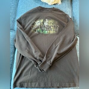Carhartt Shirt Mens Medium Brown Realtree Cotton Tee Long Sleeve